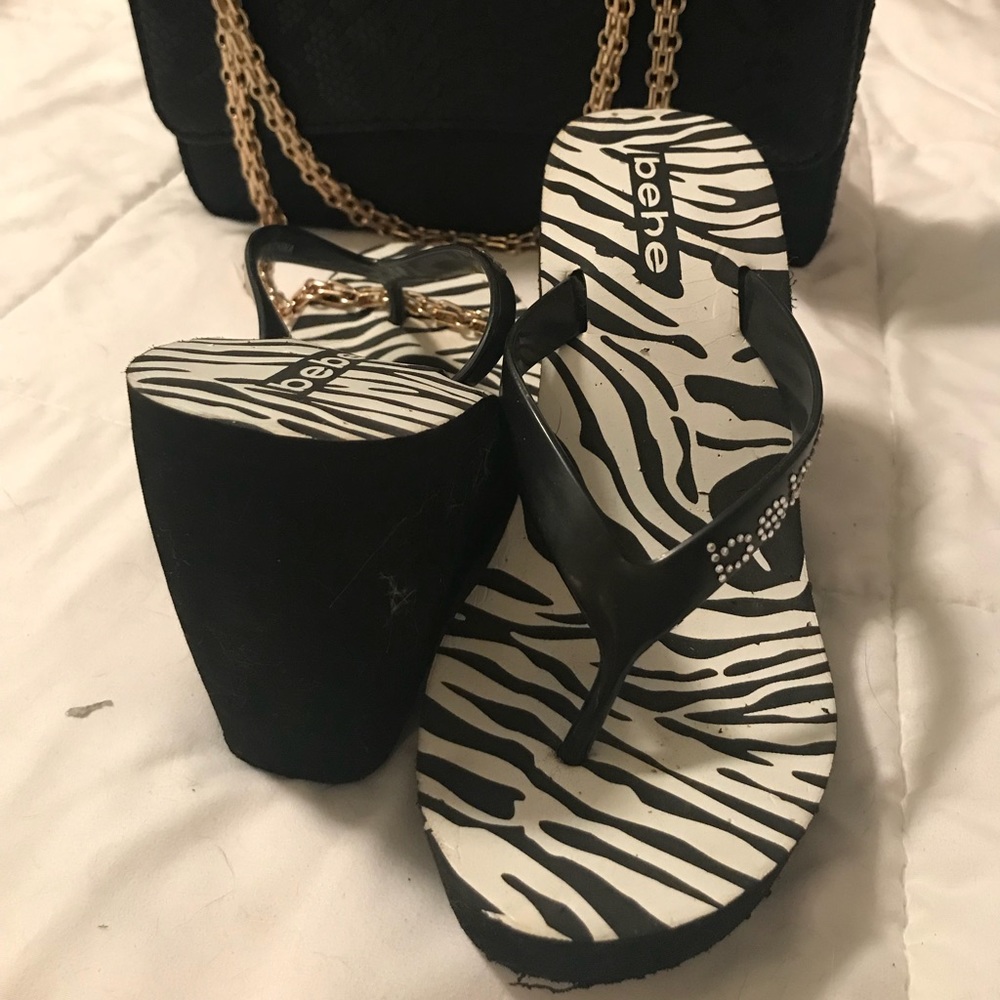 Bebe black & white zebra print wedges